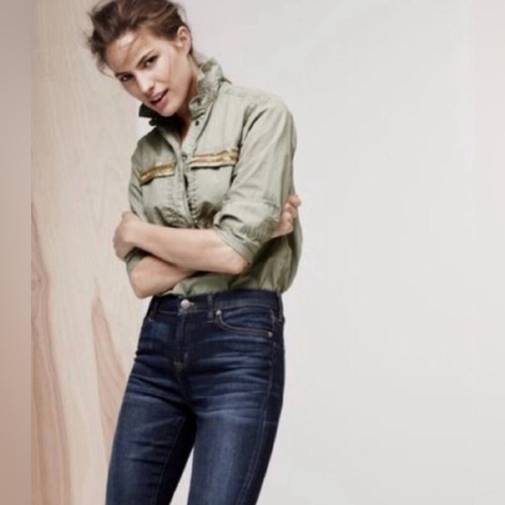 J. Crew | Olive Green Beaded Chevron Popover Size 2